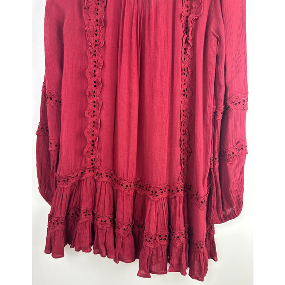 Free People Snow Angel Mini Dress XS Burgundy Feminine Boho Romantic Ethereal - Picture 12 of 15